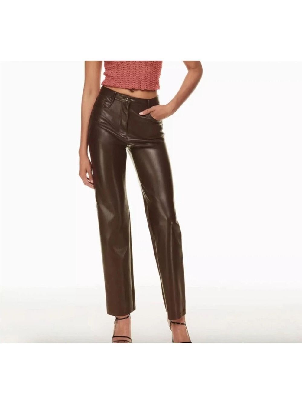 Aritzia Wilfred The Melina Vegan  Faux Leather Pant in Mocha Sz 4
